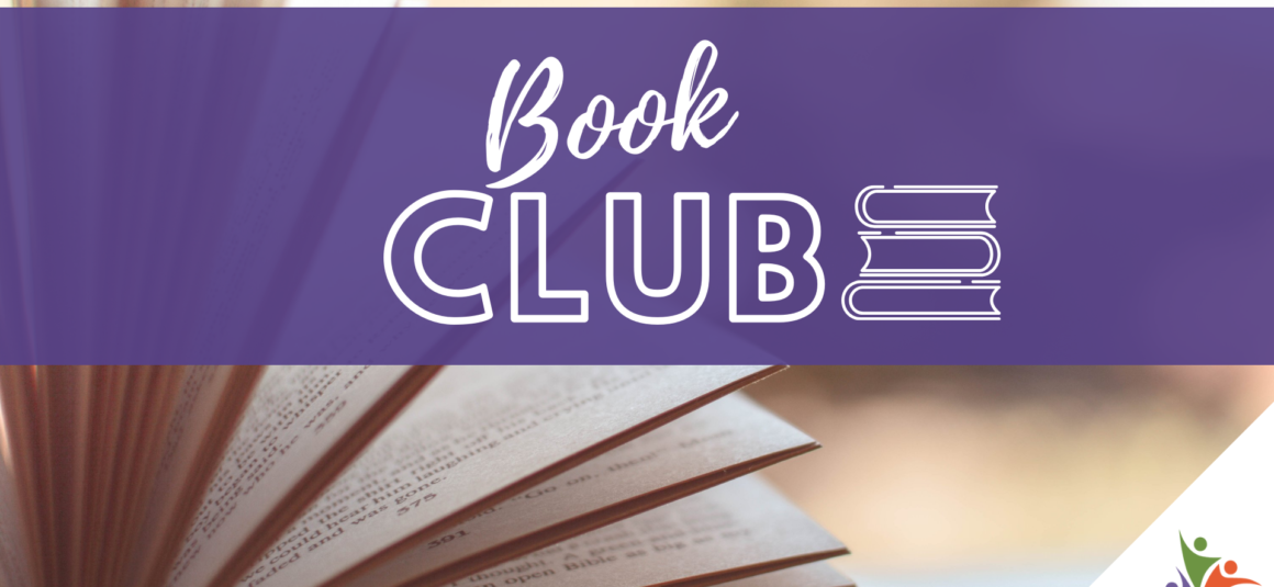 image of open book with words that say book club